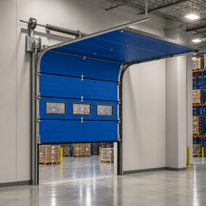 Porte sectionnelle industrielle résistante au <span class=keywords><strong>vent</strong></span> en acier robuste à levage vertical pour extérieur d'usine - Product Image 1