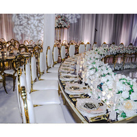 Grande table de réception de mariage en acier inoxydable doré, forme demi-lune, de luxe