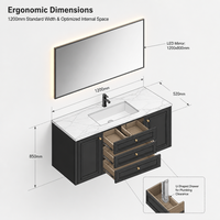 Meuble-lavabo de salle de bain en panneau ENF noir mat avec poignées dorées style Shaker et miroir intelligent rétroéclairé pour la rénovation d'appartements de luxe