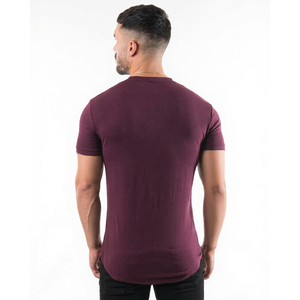 Camiseta Casual de Hombre, Color Borgoña, Corte Regular, Manga Corta, Cuello Redondo, Tejido Sólido, 100% Algodón, Antiarrugas, Logotipo Frontal - Product Image 3