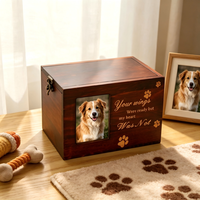 Urne funéraire de luxe en bois écologique pour animaux de compagnie avec couvercle coulissant et cadre photo pour cendres de chien et de chat, vente en gros, logo personnalisé, en vrac