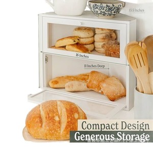 Corner Bread Box Double Layer Wood <b>Storage</b> <b>Kitchen</b> Countertop Display White Solid Color Baking Pastry Organizer - Product Image 5