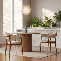 Table à manger ronde moderne de luxe 6 places en marbre naturel, pierre frittée, travertin avec pieds en bois