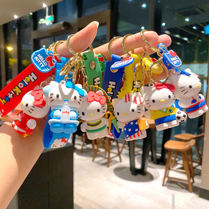 New Exotic Cross Dressing KT Cat Animal Design Rubber Keychain Eco-Friendly Non-Toxic 3D Cartoon Letterpress Printed Car