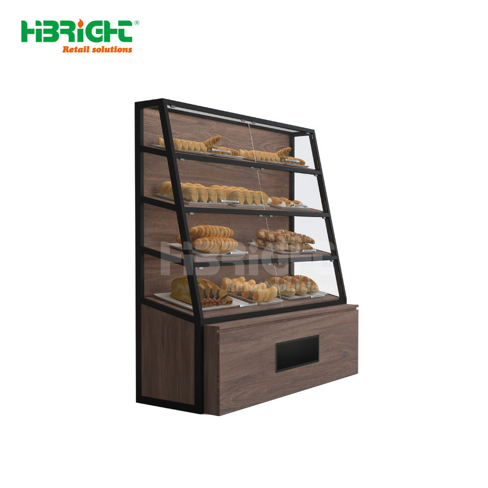 Customized Size Bread Display Rack for Supermarket Wood and Metal