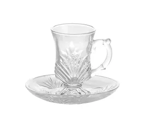 Ensemble de tasses à thé et soucoupes en verre gravé personnalisé, tasse à café et petite tasse à vaisselle pour hôtel, offre spéciale