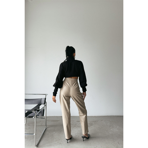 Pantalones de Pierna Ancha de Cuero, Cintura Alta, Color Piedra, Antiarrugas, Tela de PU, Pantalones para Mujer - Product Image 6