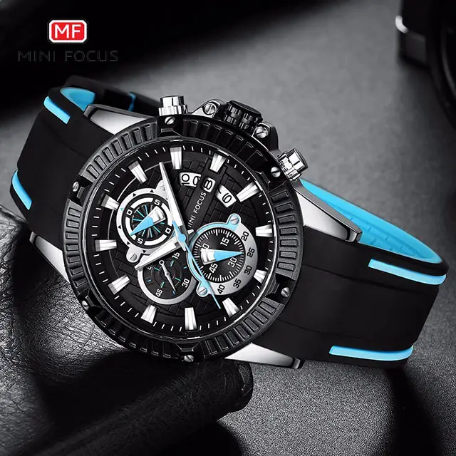 Mini focus 0244 relógio de pulso de quartzo, relógio de pulso esportivo fashion com lanterna azul, venda quente, relógio de silicone com multifunções