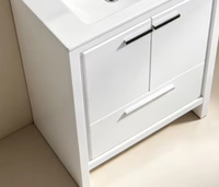Meuble-lavabo de salle de bain moderne en PVC blanc sur pied, armoire étanche avec double porte et tiroir