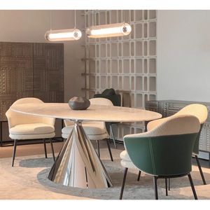 Mesa de Comedor Italiana Minimalista con Base en Forma de Lágrima y Losa de Piedra Ovalada, Diseño Moderno para el Comedor - Product Image 3