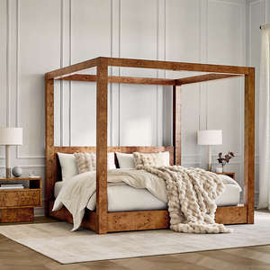 Mesita de noche de diseño de cajón de madera de Ambrose Mappa Burl moderna de mediados de siglo con estilo de Hotel de lujo para almacenamiento de dormitorio - Product Image 6