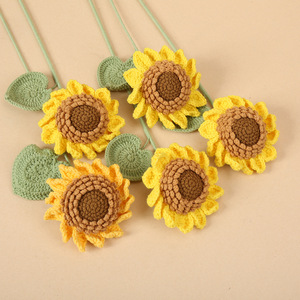 Fleur artificielle tournesol au crochet Kexiang, branche unique, jaune, polyester, décoration murale ou de bureau, cadeau pour la fête des enseignants - Product Image 2