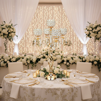 Candélabre en cristal doré et argenté à 5 bras, étanche, 27 pouces de haut, centre de table pour mariage et Noël, porte-bougie