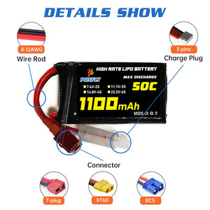 PONFLY <span class=keywords><strong>1100mAh</strong></span> 50C 2S 7,4 V batería de coche RC de alta calidad 3S 11,1 V <span class=keywords><strong>1100mAh</strong></span> batería Lipo para Rc modelo barco batería de polímero de litio - Product Image 4
