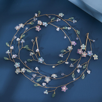 Serre-tête de mariée fait main en fil doré, orné de fleurs et de feuilles en cristal, avec perles, accessoires de coiffure pour mariages et soirées