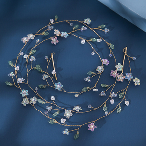 Serre-tête de mariée fait main en fil doré, orné de fleurs et de feuilles en cristal, avec perles, accessoires de <span class=keywords><strong>coiffure</strong></span> pour mariages et soirées - Product Image 3