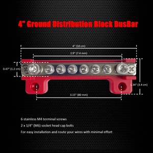 บล็อกจ่ายไฟพร้อมสกรู M4 6 ตัว, บัสบาร์ขนาด 4 นิ้ว 12V 150A บล็อกขั้วต่อจ่ายไฟ บัสบาร์แบตเตอรี่ - Product Image 3
