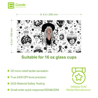 Autocollants de transfert UV DTF Goode 16oz pour gobelets, imperméables, écologiques, style divination de dessins animés, cartes de tarot, boule de cristal, tasse en verre