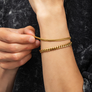 Cadenas de Eslabones Cubanos Miami de 3 mm, Resistentes al Agua, para Hombre, Chapadas en Oro Real de 18K, Acero Inoxidable, Joyería Hiphop, Pulseras Unisex para Mujer - Product Image 2