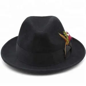 Высококачественная австралийская шерстяная фетровая Мужская зимняя одежда на заказ, черная фетровая шляпа с ленточным бантом и перьями