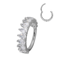 GZN ASTM F Anneau de segment articulé latéral en titane avec pavé de zircone cubique en forme de poire