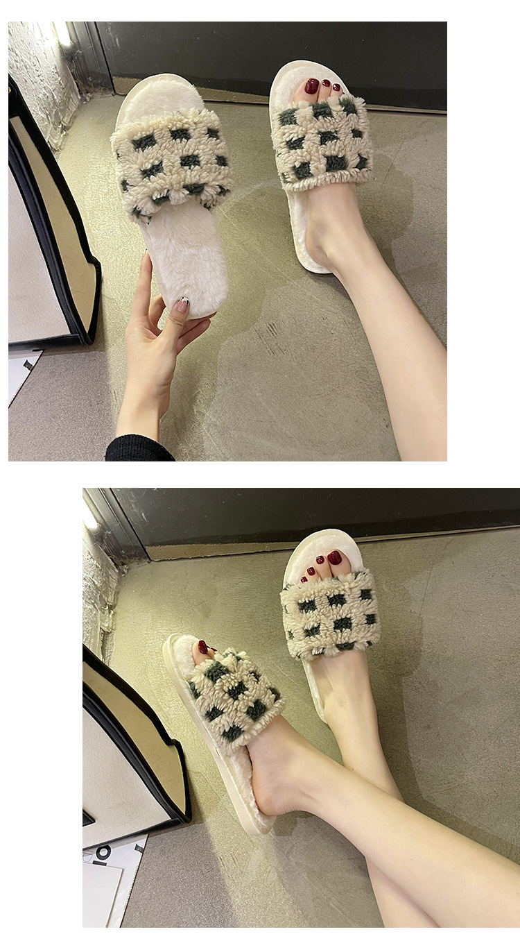 2023 Spring New Flat Slides Fluffy Slippers Women Home Cotton Slippers Comfortable Shoes
