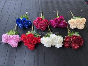 Roses artificielles en velours en gros, 7 têtes, bouquets de roses en velours, roses <span class=keywords><strong>bordeaux</strong></span>, <span class=keywords><strong>décoration</strong></span> de <span class=keywords><strong>mariage</strong></span> - Product Image 6