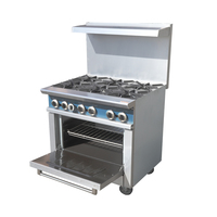 Cuisinière à gaz GPL professionnelle pour restaurant, 6 brûleurs, avec four