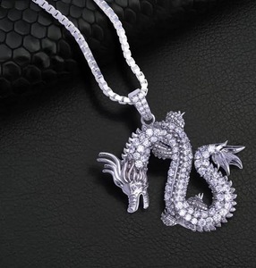 Pendentif Dragon Iced Out avec strass en cristal, argent 925 plaqué rhodium, bijoux de luxe unisexe Hip Hop - Product Image 3
