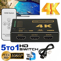 Commutateur HDMI 3 5 ports 4K, séparateur, concentrateur, télécommande IR vidéo, boîte de commutation HDMI, 5 entrées 1 sortie 1080p pour Xbox, DVD, HDTV, PC, ordinateur portable, téléviseur