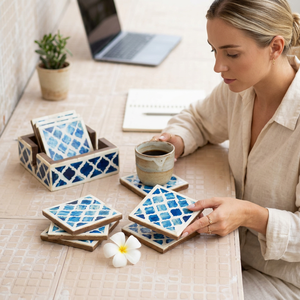 Bone & Resin Inlay Luxury Design Customized Round Eco-Friendly Handmade Hottest Drink <b>Coaster</b> Holder <b>Tea</b> <b>Coasters</b> Super Quality - Product Image 1
