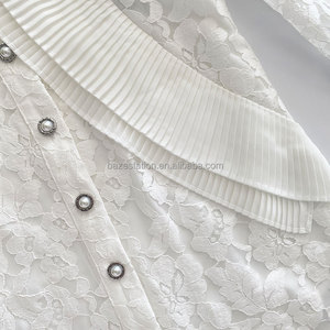 Luxusmarke Damen Weiß Süß Elegant Plissee Spitze Button-Down Shirt Französisch Spitze Stand Kragen für den Sommer - Product Image 3
