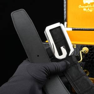 Cinturón de Lujo para Hombre de Cuero de Cocodrilo Nile Mate Teñido con Agua, de Alta Gama, Lujoso y Noble, con Hebilla de Placa de Acero - Product Image 5