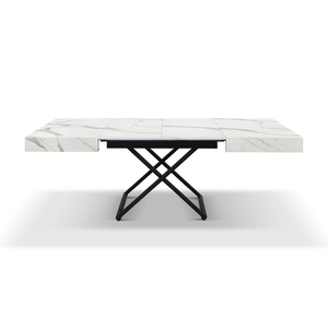 Dining <b>Table</b> White Statuary <b>Marble</b> <b>Top</b> Metal Base Indoor Use - Product Image 5