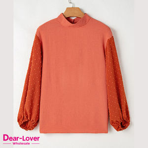 Dear-Lover spedizione veloce all'ingrosso di alta qualità moda alla moda Swiss Dot manica <span class=keywords><strong>a</strong></span> <span class=keywords><strong>palloncino</strong></span> camicetta allentata donna elegante - Product Image 3