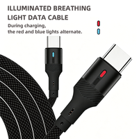Nouveau câble de charge rapide pour téléphone portable lumineux de nuit, adopte une conception à double port C, matériau nylon PVC, TYPE-C universel