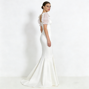 <span class=keywords><strong>Robes</strong></span> de soirée et de mariée pour femmes, col carré, manches courtes bouffantes, en satin, avec <span class=keywords><strong>d</strong></span>étail nœud, ourlet sirène, longueur maxi, pour occasions formelles - Product Image 2