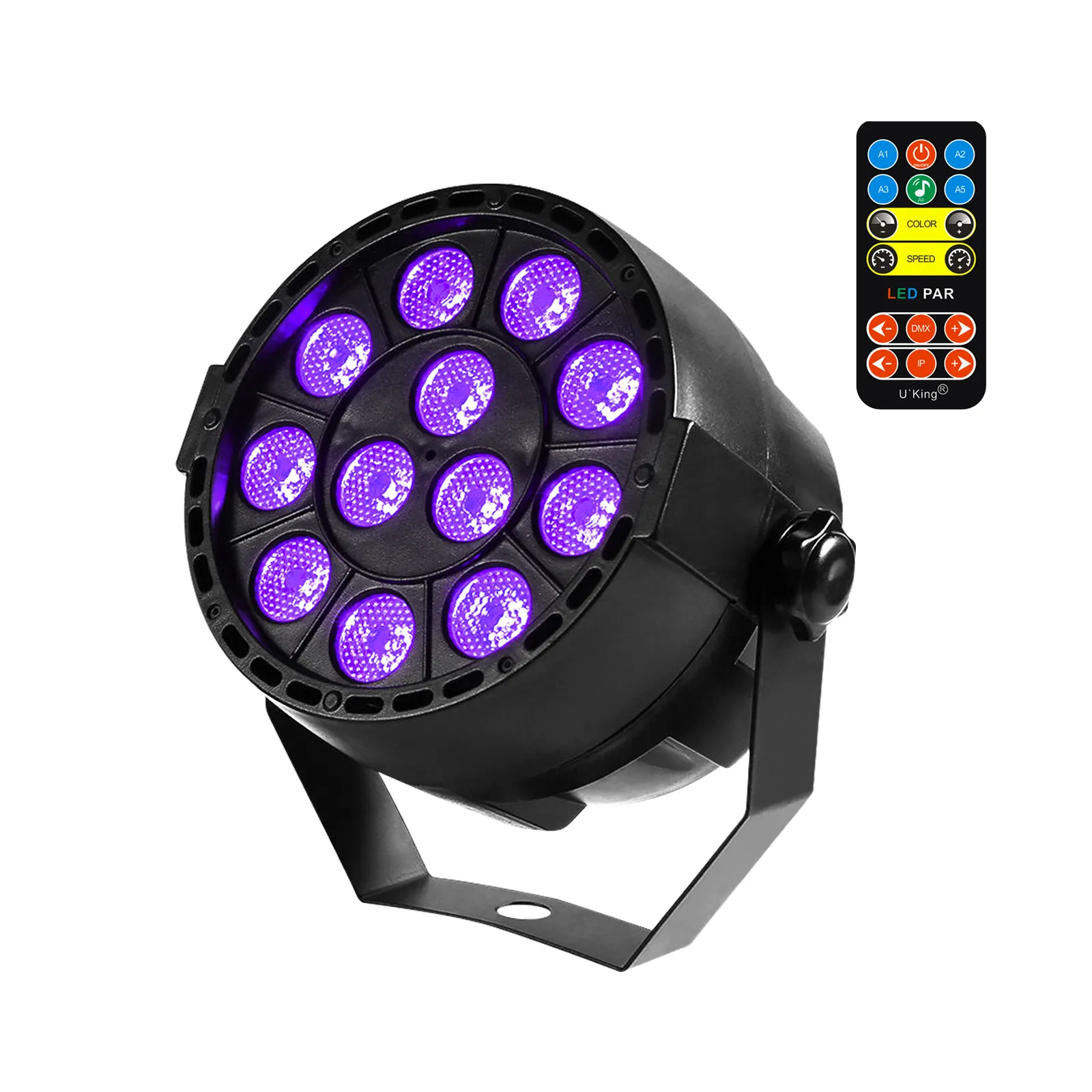 U`King Remote Controller Purple 12 LEDs Black DMX Par Stage Light
