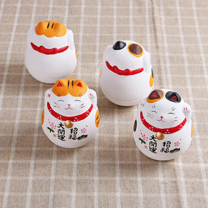 Adorable Lucky <strong>Cat</strong> Shape Ceramic Tumbler <strong>Figurine</strong> for Home Decoration - Product Image 3