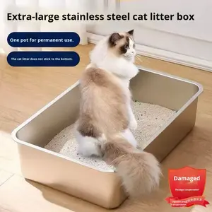 Extra Grote Top-Entry Semi-Gesloten Kattenbak 20l Binnenste Zandbestendige Kat Wc Spatwaterdicht Deksel Gemakkelijk Schoon Te Maken Roestvrij Staal - Product Image 4