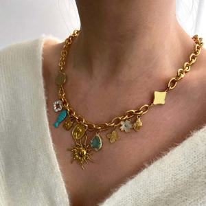 Collar Clásico de Acero Inoxidable con Cadena de Eslabones y Colgante de Concha Marina, Estilo Básico DIY, con Baño de Oro de 18k al Vacío - Product Image 2