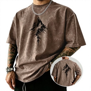 T-shirt Homme Oversize Vintage Effet Vieilli Manches Courtes Col Rond Coton Jersey Streetwear Uni Coupe Décontractée Délavé au Sable 320g - Product Image 1