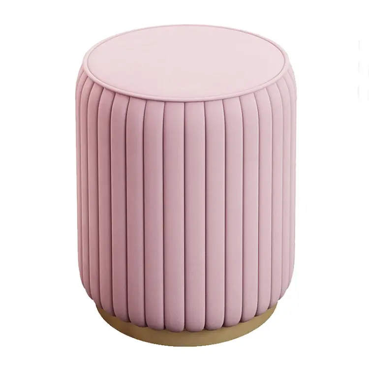 Đồ Nội Thất Phòng Khách Hiện Đại Vải Nhung Ottoman Golden Trim Round Pouf Stool