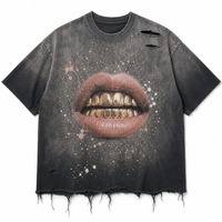 Camiseta Corta de 220GSM Personalizada para Hombre, con Efecto Desgastado por el Sol, Lavado Ácido, Estampado Gráfico, Estilo Urbano, de Algodón