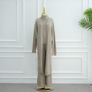 Otoño nuevo elegante conjunto de punto simple para mujer suéter largo cárdigan pantalones conjuntos de tres piezas - Product Image 2