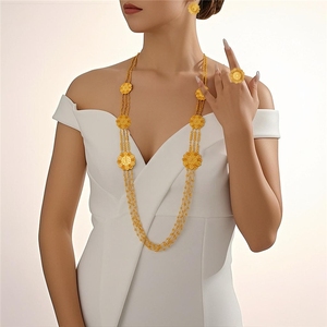 Dubai African Ladies <strong>Wedding</strong> Jewelry Set Fine Gold-Plated Bead <strong>Necklace</strong> and <strong>Ring</strong> for <strong>Weddings</strong> Special Occasions - Product Image 2