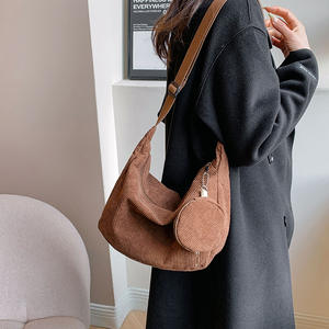 Sac à bandoulière femme personnalisé hiver fermeture éclair épaule sacs de messager velours côtelé femmes sac à bandoulière avec Mini poche - Product Image 2