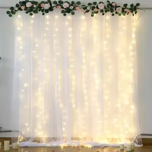 2 pcs Outdoor Pearl Chiffon Sequin Curtain with lights Lawn Wedding Background Cloth and Arch Veil Decoration