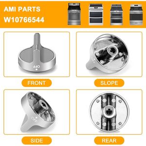 Gas Stove <b>Knobs</b> W10766544 Silver Metallic Stainless Steel For Household <b>Oven</b> Replacement 5pcs per pack - Product Image 4
