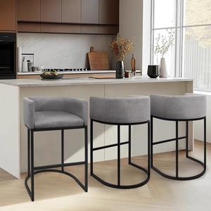 Tabourets <span class=keywords><strong>de</strong></span> <span class=keywords><strong>bar</strong></span> modernes à dossier haut, fauteuils en tissu lin avec structure métallique pour hôtels, salles à manger, îlots <span class=keywords><strong>de</strong></span> cuisine et usage commercial - Product Image 4